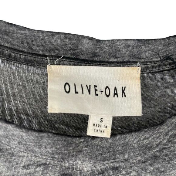 Gray High Low Knot Front Top Midi Length Burnout Short Sleeve Olive+Oak Size S - Picture 8 of 9